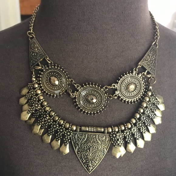 Brass Tone Aztec Necklace - Picture 1 of 5
